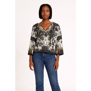 Free People Kabuk Black White Print Hoodie XS